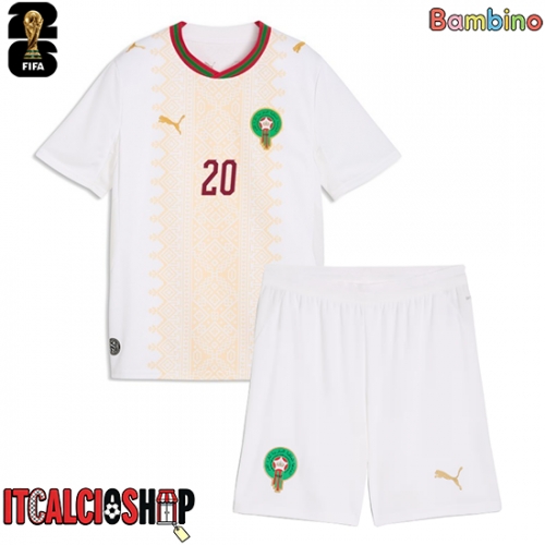 Marocco Ayyoub Bouaddi #6 Seconda Maglia Bambino Mondiali 2026 Manica Corta (+ Pantaloni corti)